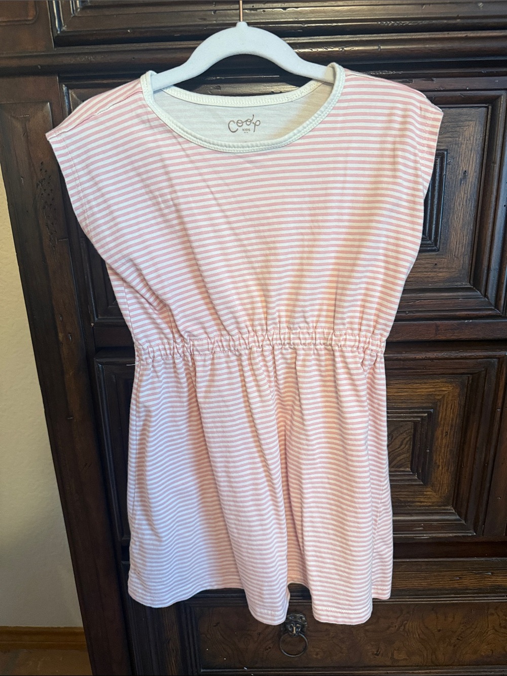 Playground Dress-Pink Chicken Pink and White Striped Knit Elastic-Waist Dress